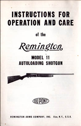 1941 Remington Model 11 Shotgun Instructions