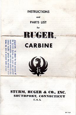 1961 Ruger .44 Mag Carbine Instructions