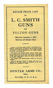 1931 L.C. Smith Repair Price List