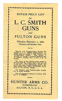 1939 L.C. Smith Repair Price List