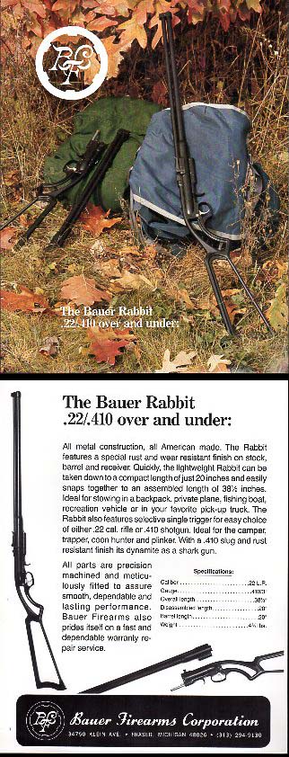 1983 Bauer Rabbit Broadside, Vintage Gun Catalogs