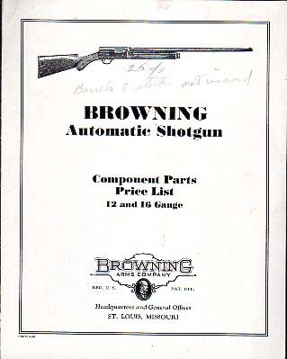 1930's Browning Auto Shotgun Parts List