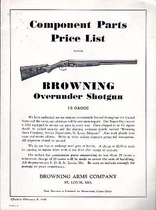 1938 Browning O/U Parts List