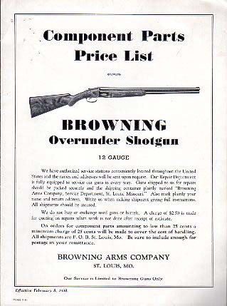 1938 Browning O/U Parts List  1938 Browning O/U Parts List