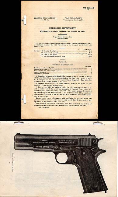 1924 Model 1911 Pistol War Dept.Publication