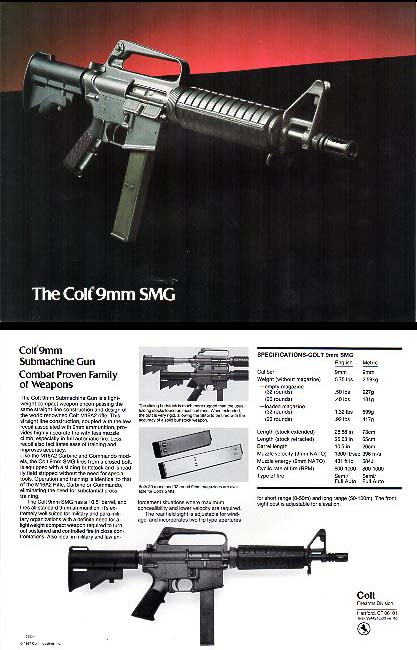 1988 Colt 9mm SMG Product Sheet