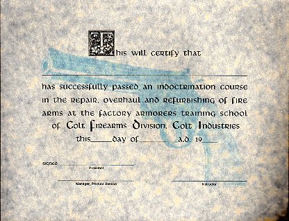 Colt Armorers Training Certificate