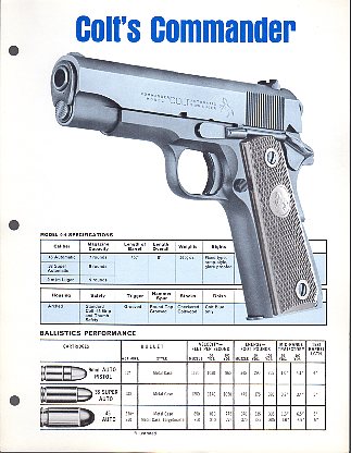1970's Colt Commander Product Sheet