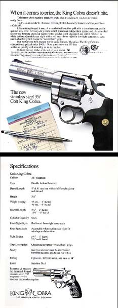 1986 Colt King Cobra Product Sheet