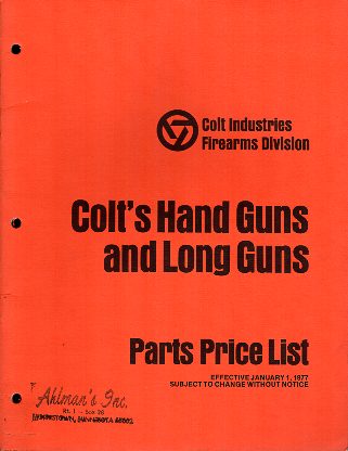1977 Colt's Guns Parts Price List