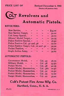1922 Colt Price List