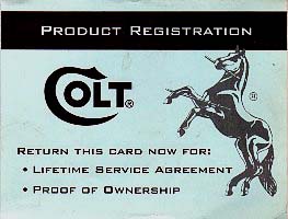 1998 Colt Registration Card