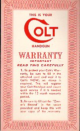 1958 Colt Warranty Folder