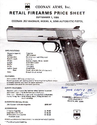 1984 Coonan Price Sheet