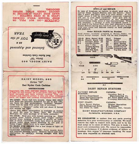 1955 Daisy Cork Gun Instructions