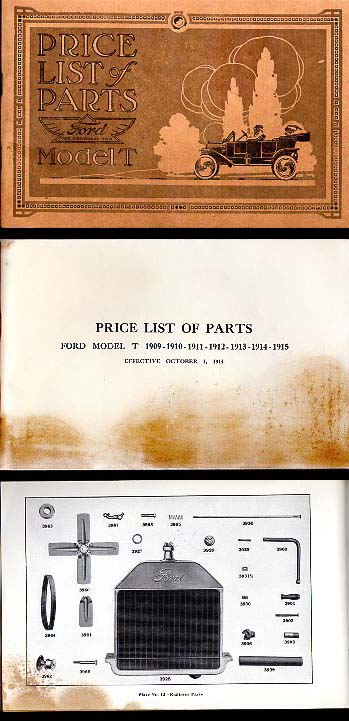 1916 Ford Model T Price List of Parts