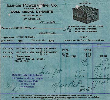 1929 Illinois Powder "Dynamite" Invoice