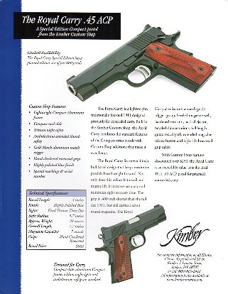 1998 Kimber Custom Shop .45 Sheet  1998 Kimber Custom Shop .45 Sheet