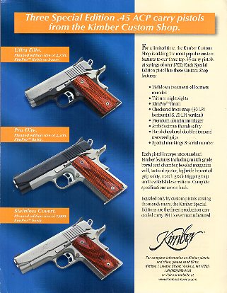1999 Kimber Custom Shop .45's Sheet  1999 Kimber Custom Shop .45's Sheet