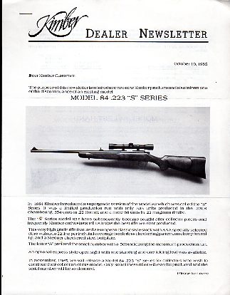 1985 Kimber Dealer Newsletter-Model 84