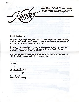 1987 Kimber Dealer Newsletter
