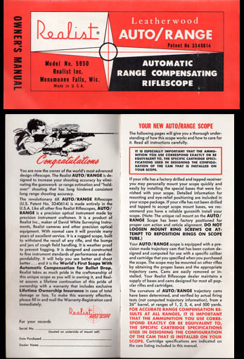 1967 Realist "Leatherwood Auto/Range Riflescope" Instructions