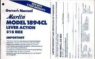 1991 Model 1894CL 218 Bee Manual