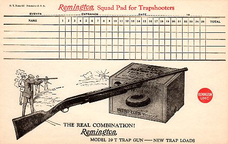 1930 Model 29T Trap Squad Scoresheet