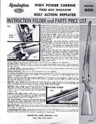 Remington Model 600 Instruction Folder