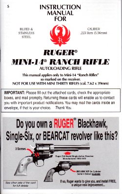 2002 Ruger Mini-14 Ranch Rifle Inst.