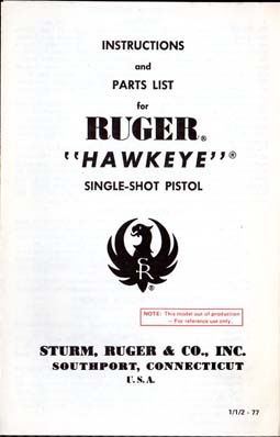 1977 Ruger Hawkeye Instr.Manual