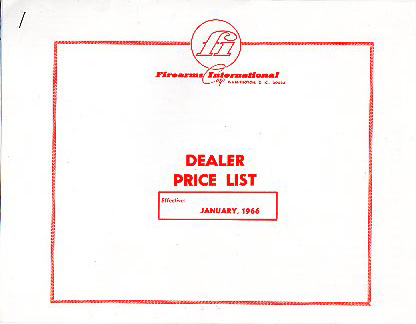 1966 Firearms International Price List  1966 Firearms International Price List