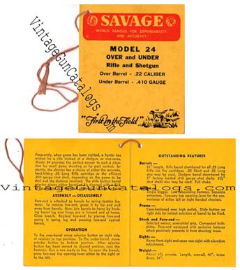 Savage Hang Tag-Instructions Model 24 O/U