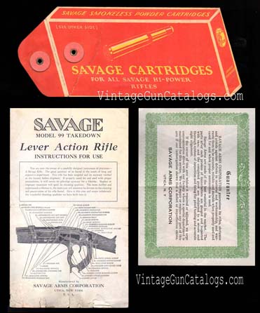 Pre-War Savage Model 99G Hangtag-Instructions