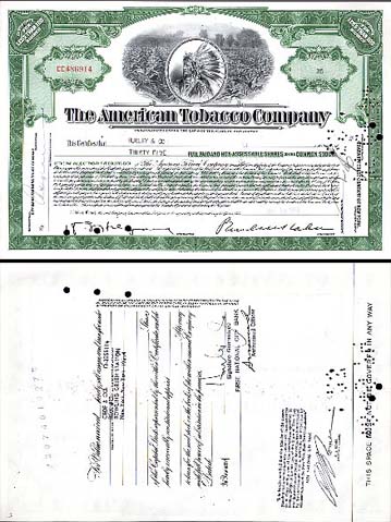 American Tobacco Co Stock Certificate 1956
