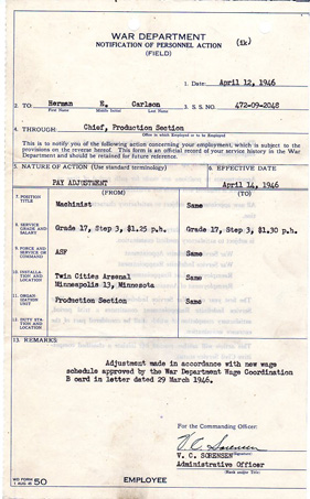 1946 War Department Pay Notification