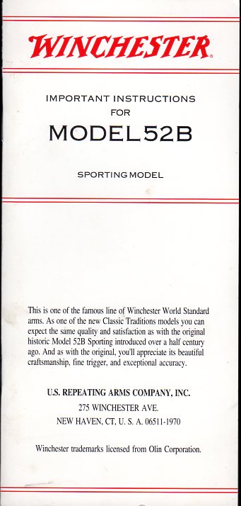 1993 Winchester Model 52B Inst.Manual
