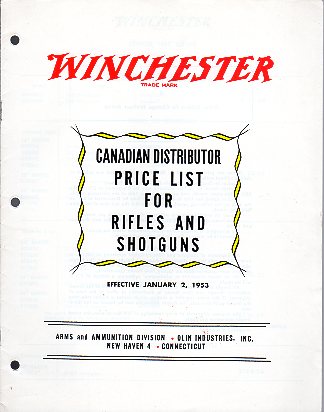 1953 Winchester Canada Price List
