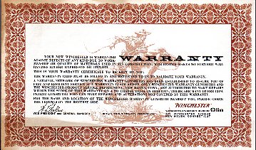 Winchester Warranty Certificate