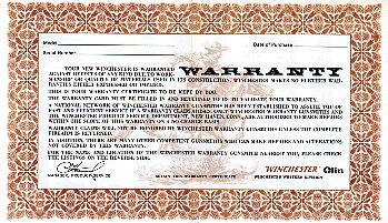 Winchester Warranty Certificate 1974